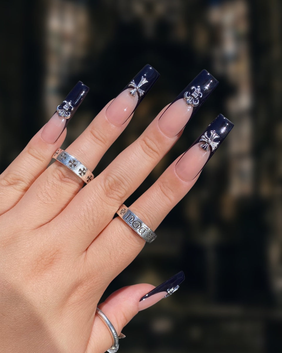 Gothic Nails with Dark Onyx Charm