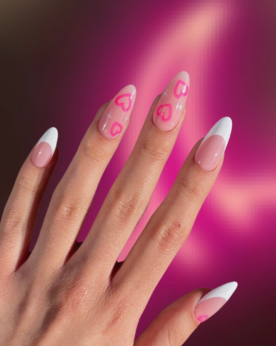 Glowing Almond Nails with Neon Polish