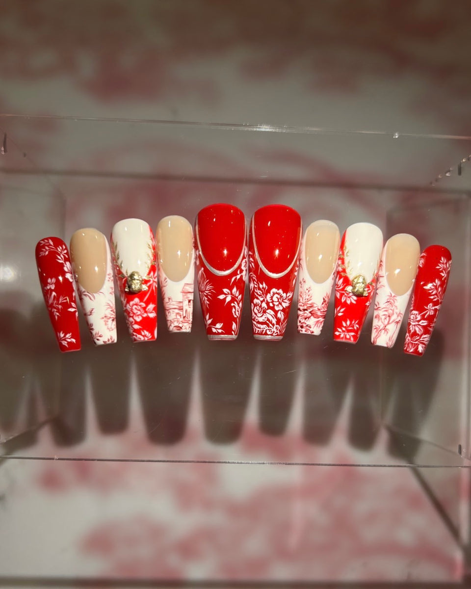Vermillion Toile de Jouy Pamper Nail Gallery