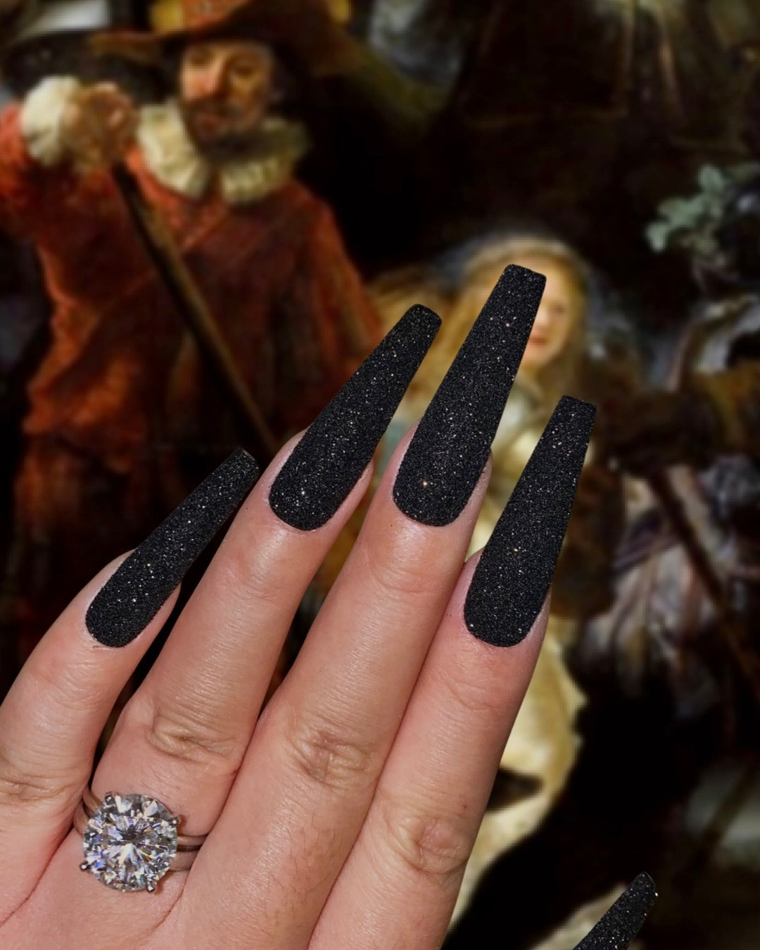 Black Matte Nails With Glitter Shine