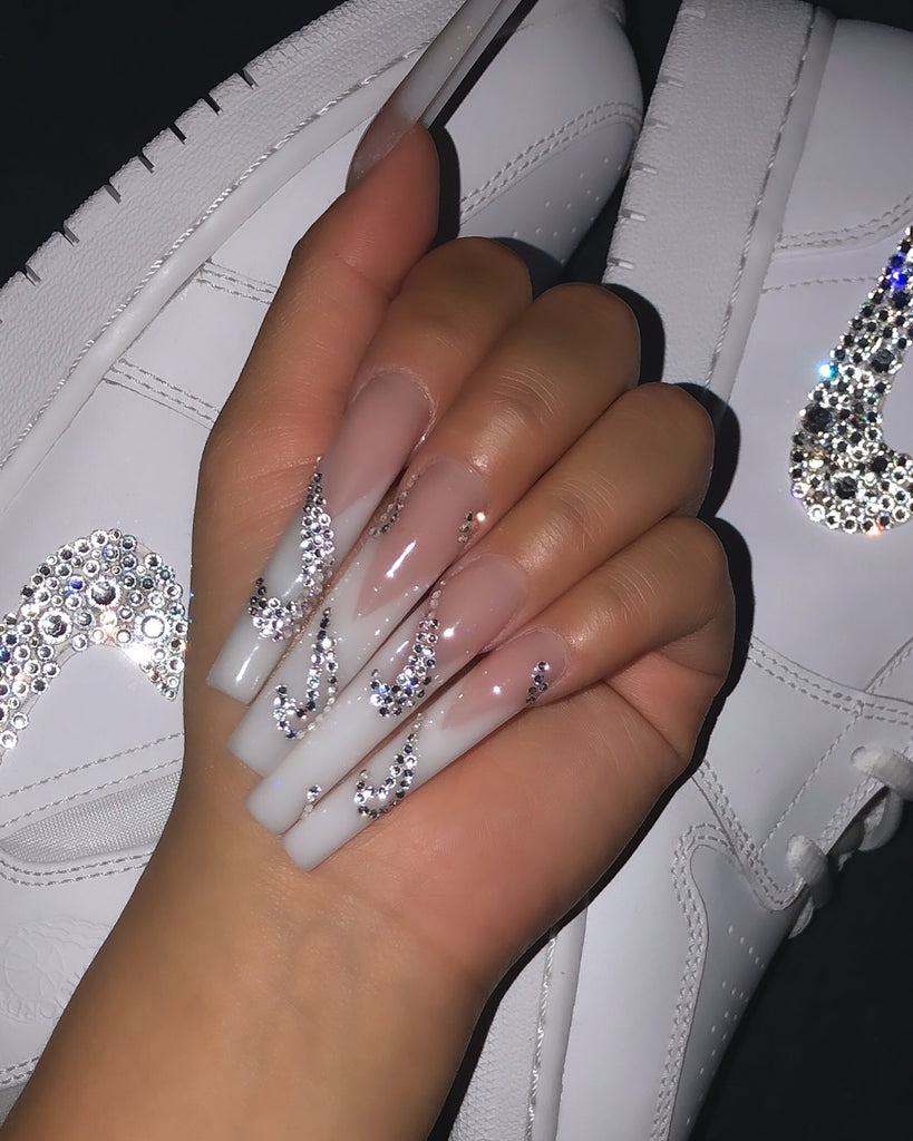 Jeweled Swoosh-Pamper Nail Gallery-french tip 