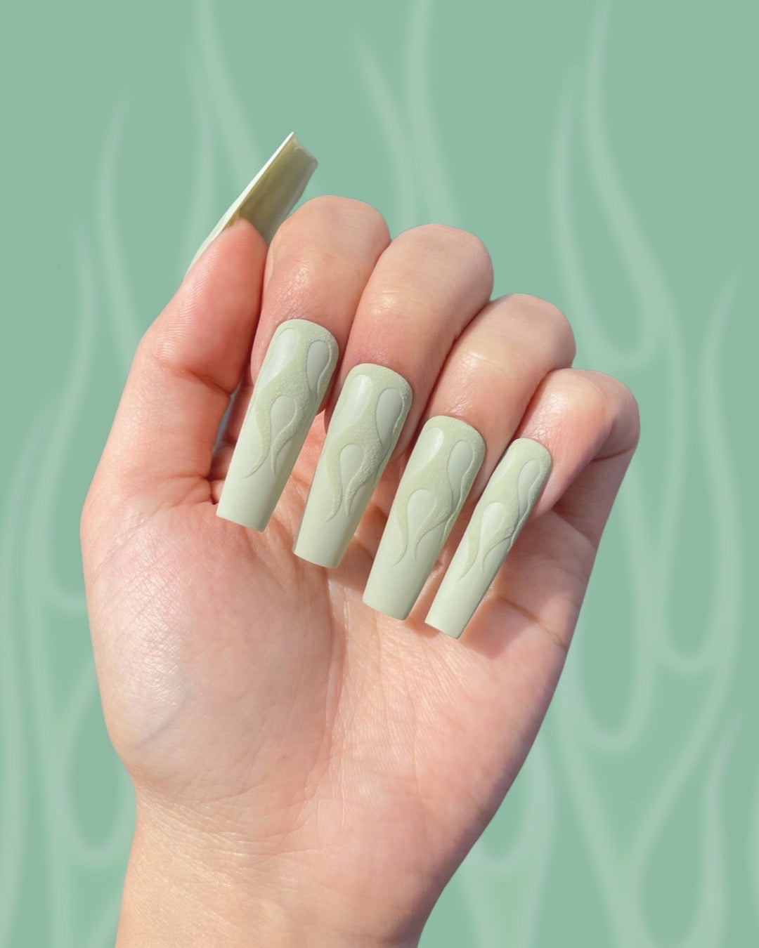 Baby Green Velvety Flames – Pamper Nail Gallery