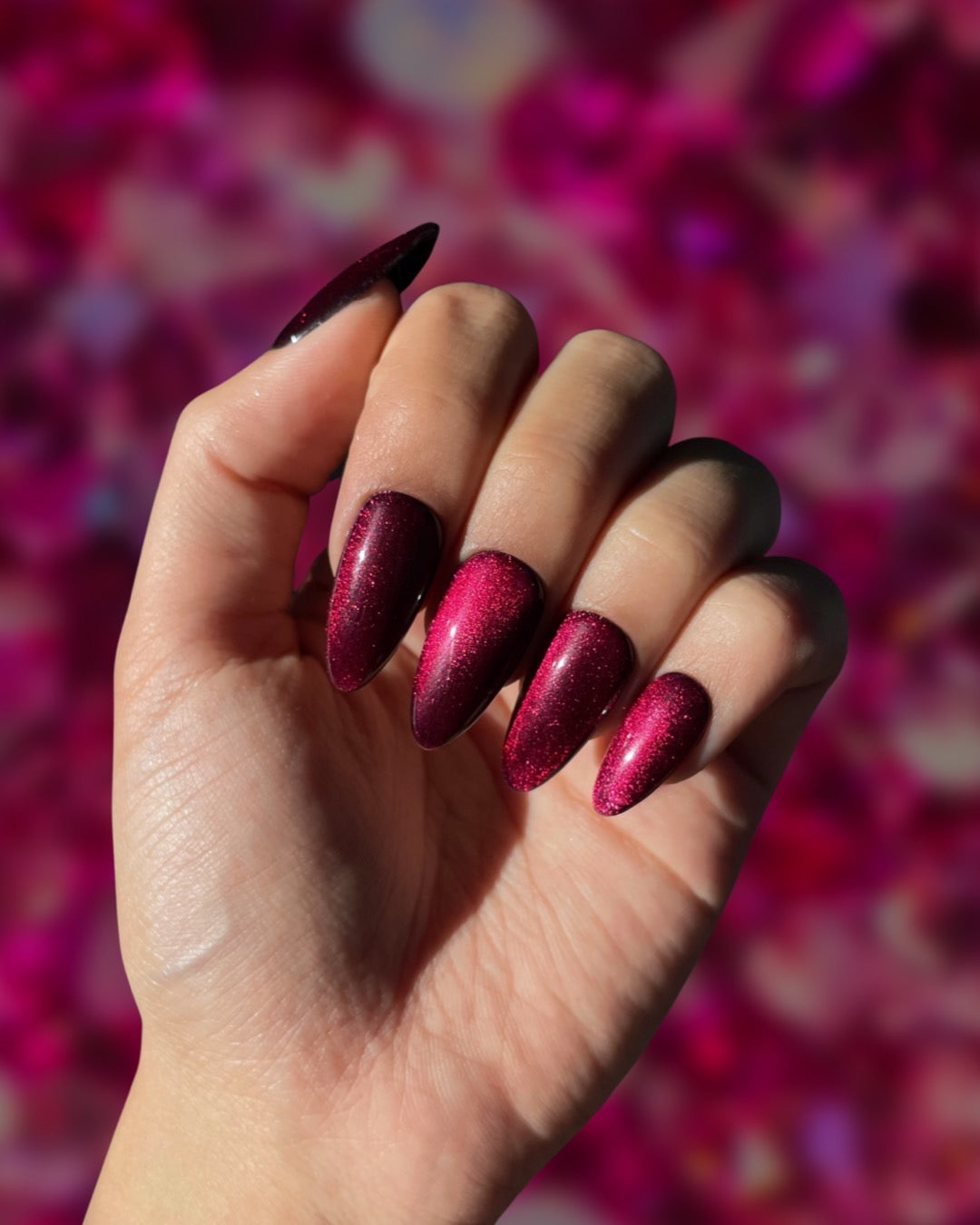 Metallic Ruby Nails That Shine Bright