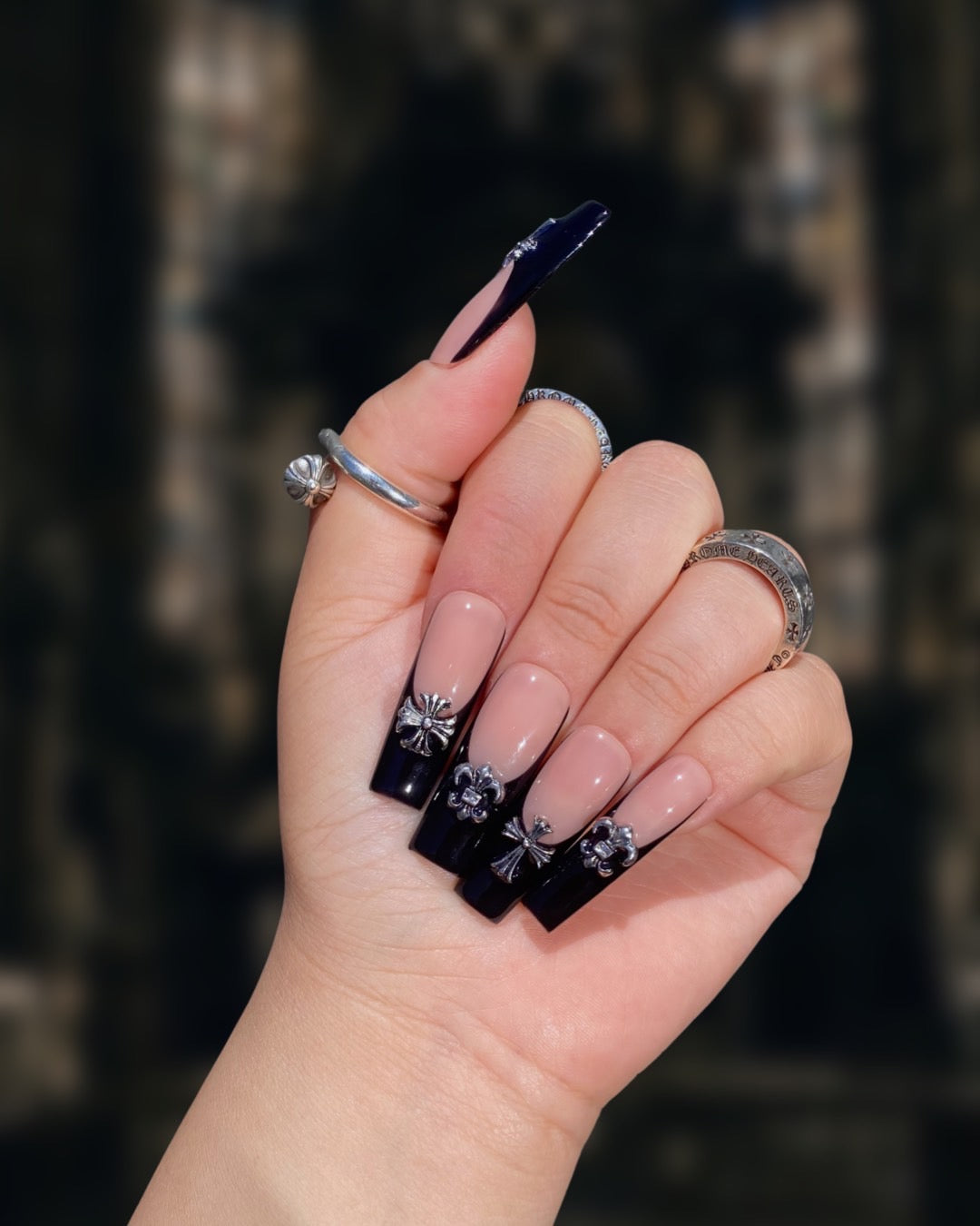 Dark fantasy nail art on manicured hands close-up, gothic style Stock Photo  - Alamy