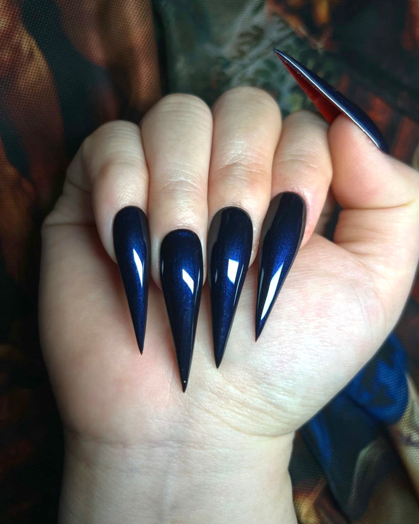 Duchess Satin: Red Bottoms-Pamper Nail Gallery-navy blue top with red bottoms 