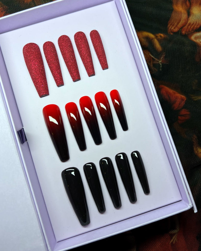 Bad Girl Bundle-Pamper Nail Gallery-glittery red set, vampy red to onyx black, and a glossy black with red bottoms