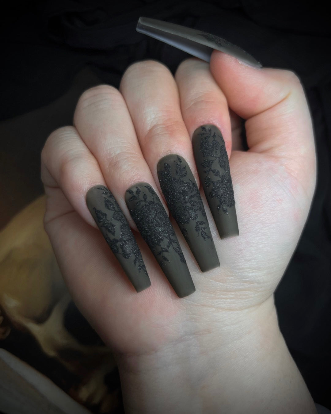 Victorian Elegance in Dark Lace Nails