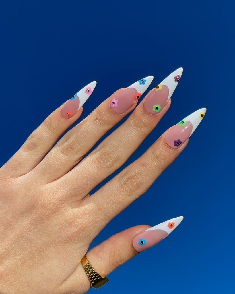 Flower Power Rainbow-Pamper Nail Gallery-french tip 