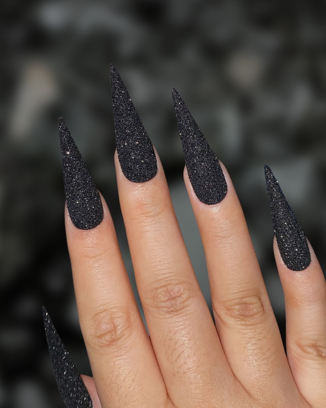 Black Matte Nails With Sparkling Glitter